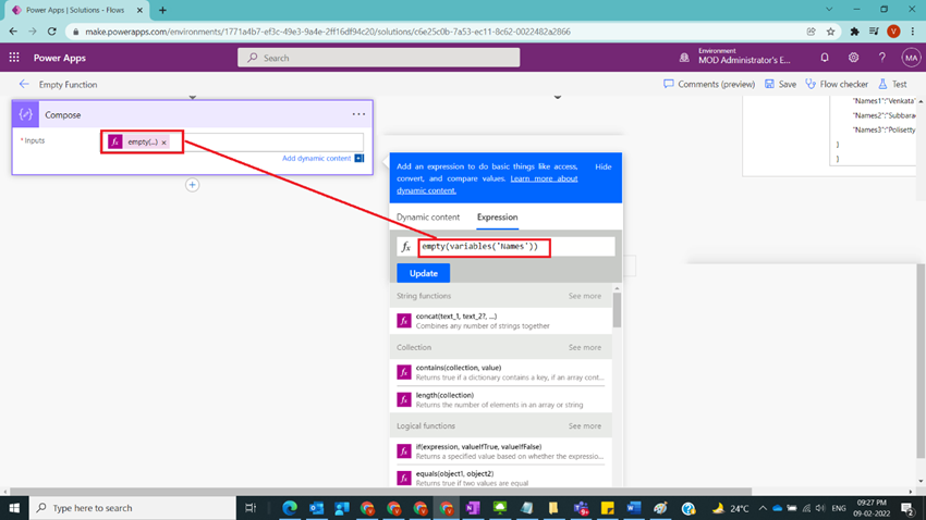 Usage of Empty Function in Power Automate